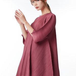 Women's Regular Round Neck 3/4 Sleeve Pleated Top Skirt