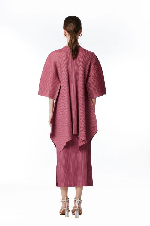 Women's Regular Round Neck 3/4 Sleeve Pleated Top Skirt